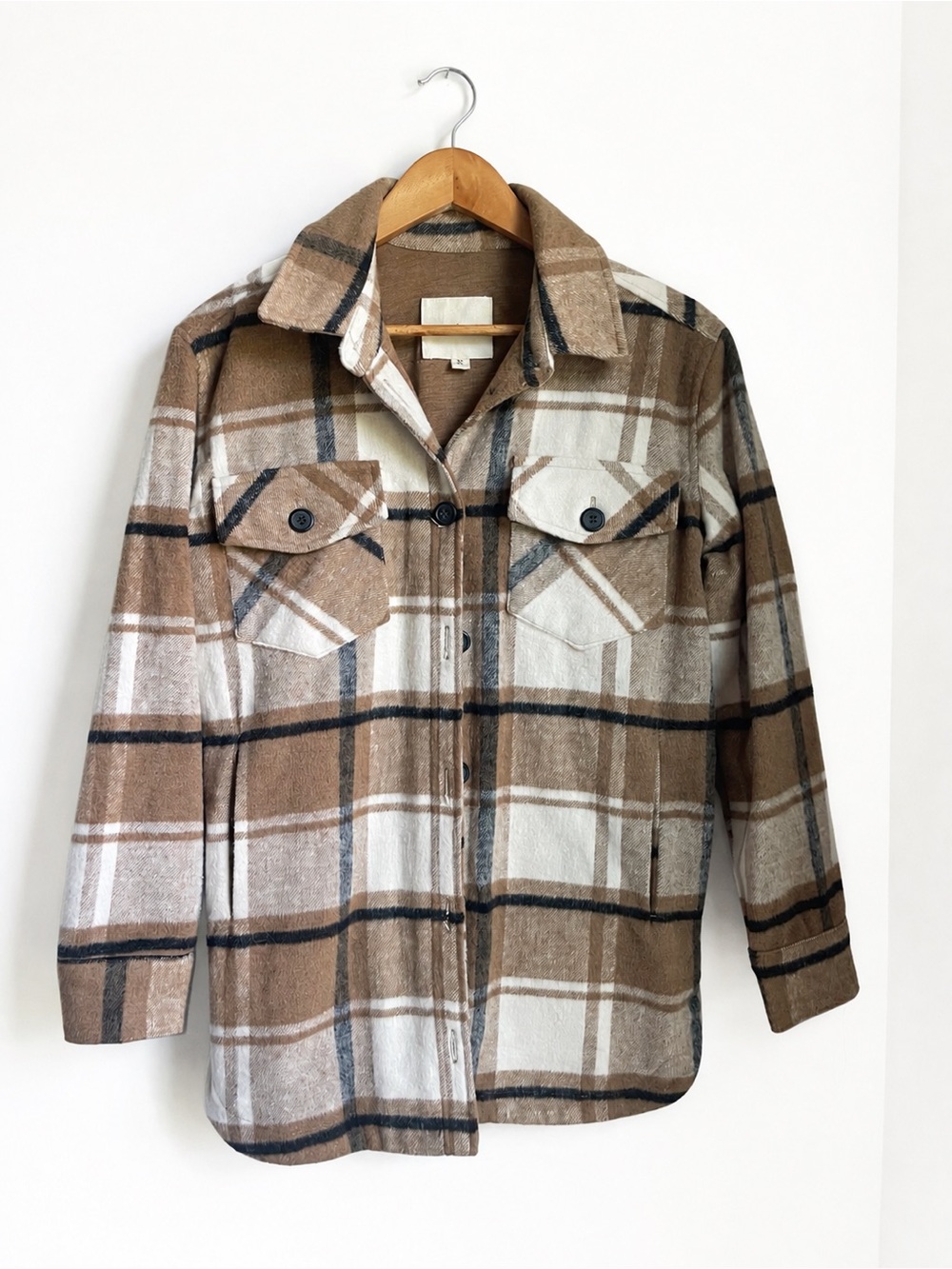 Thread & Supply Brown and Cream Plaid Utility Shacket